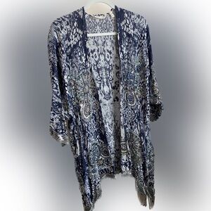 Soft Surroundings embroidered topper with fringe.